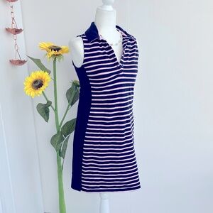 Lands' End Navy and Pastel Pink Polo Style Preppy Mini Tank Dress